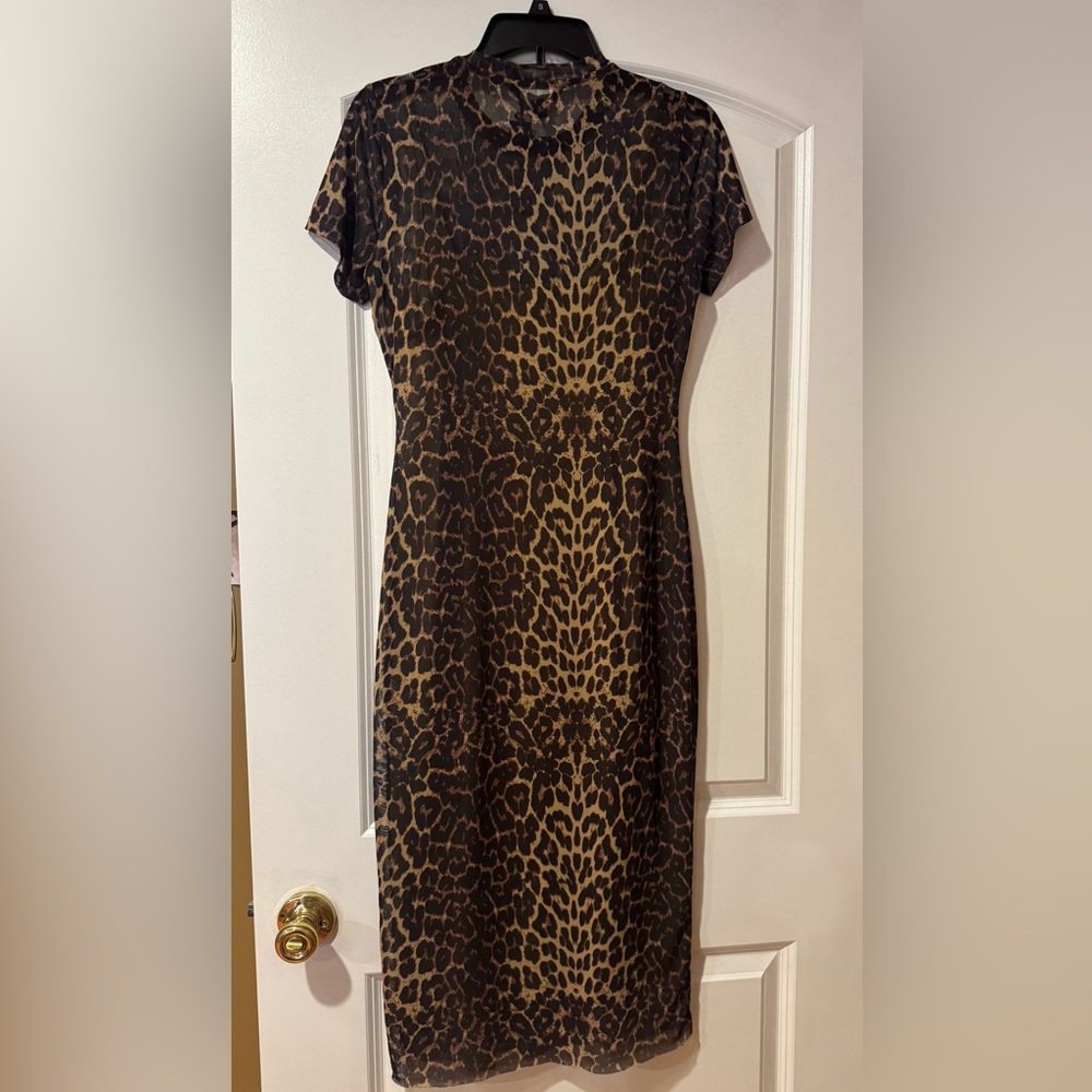 Steve Madden Sheet Leopard Print Short Sleeve Women's Dress